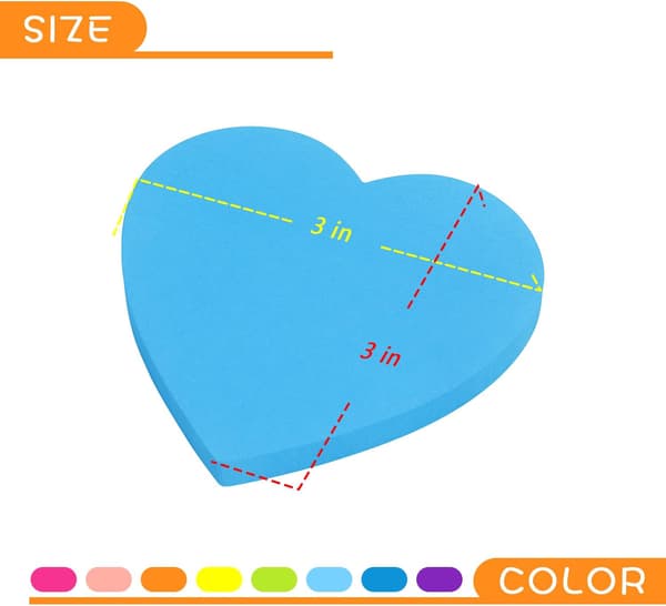 Hjerteformede sticky notes, 8 farver, lyse farverige sticky notes, 75 ark/blok, selvklæbende notes_xx