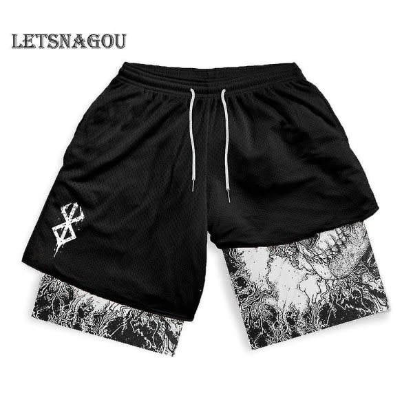 Anime Gym Shorts Men Women Berserk Manga 3d Print 2 In 1 Performance Shorts Training Summer Quick Dry Compression Short Pants 16 M