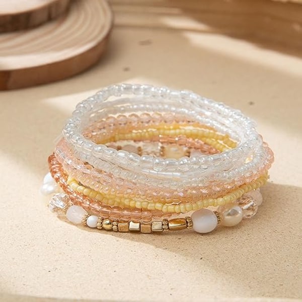 Pärl armband för kvinnor Stapelbara pärlor Sommar Regnbåge Stack Boho Stretch Handgjorda Kristall Elastiska Färgglada Små Pärlor Bulk Armband Kvinnor