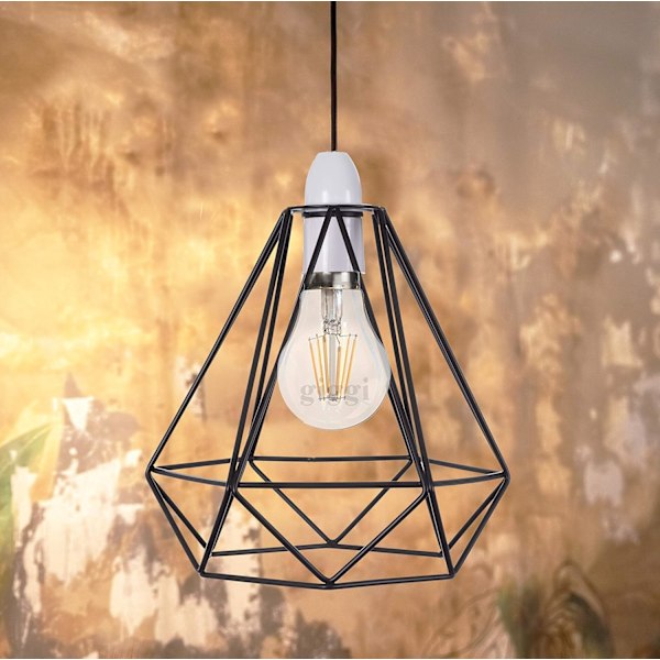 Svart taklampe ledning kurv metall kurv anheng belysning taklampe skygge, takmontering lys og industriell stil lys