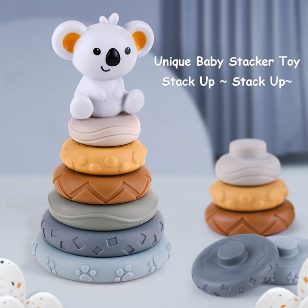 Mini Tudou 6 stk Baby Stacking Nesting Circle Toy, myke byggeklosser