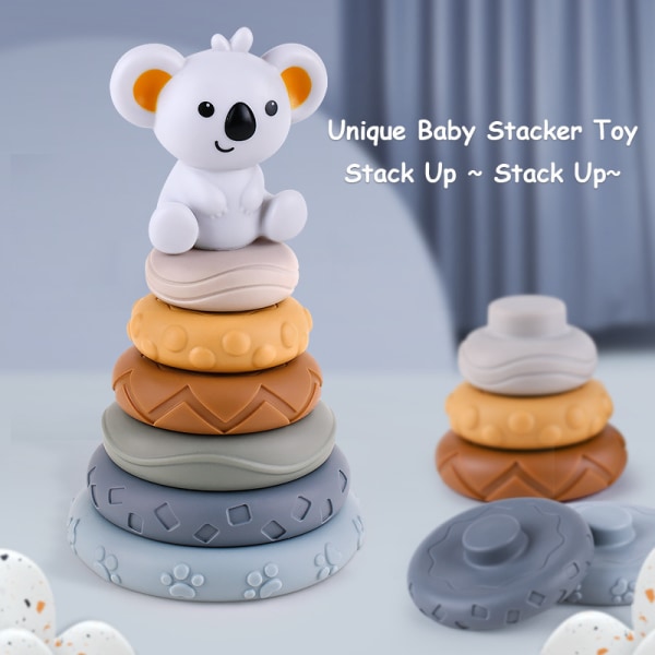Mini Tudou 6 stk Babystabling Nesting Circle Toy, myke Byggeringer