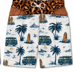 Badshorts för män med 3D-tryck och dragsko, snabbtorkande lös passform för sommarsemester S 7