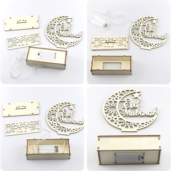 Træ LED lampe Ramadan dekoration Halvmåne stjernelys Muslim Islam Eid