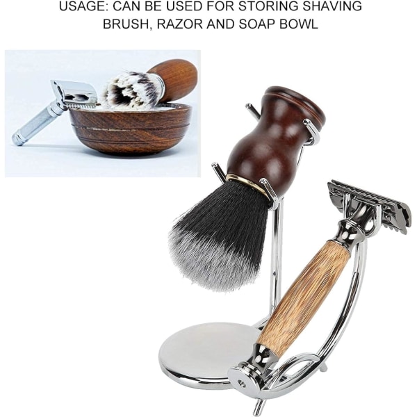 Barberhøvel og børstestativ, 2 i 1 sikkerhetsbarberhøvler i rustfritt stål Heavy Barberstativ barberhøvel