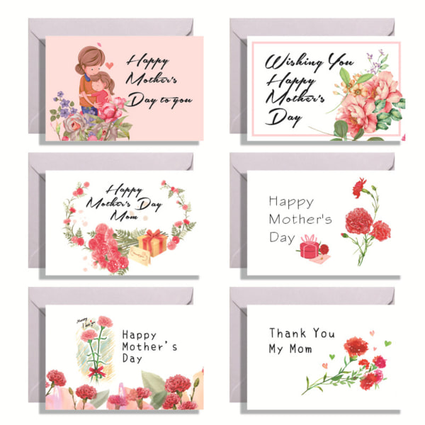 Glædelig mors dag kunst blomster lykønskningskort med kuvert og klistermærker sæt