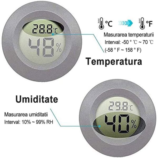 4-delt bærbart romtermometer og hygrometer sett, svart