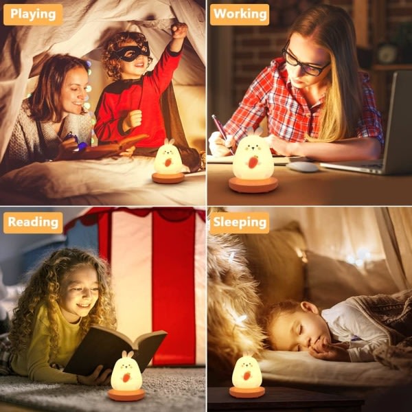 LED nattlys for barn Søt kanin nattlys mykt silikon nattlys med berøringssensor Bærbar LED oppladbar nattlampe for barn