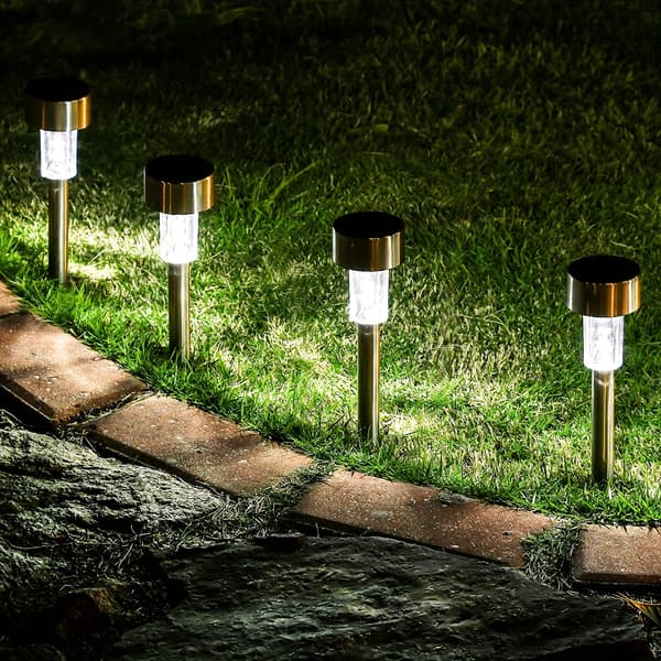 10 stk. Solar LED-lys Udendørs Rustfrit Stål Stanglys Solar Landskabsdekorative til Have White Light Plastic 10packs