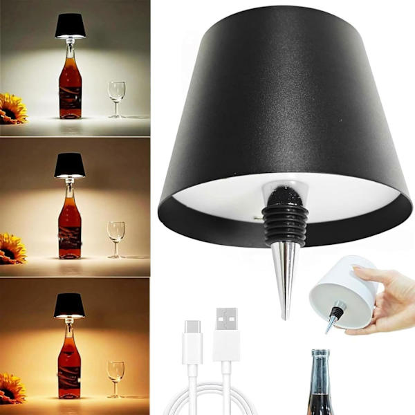 Trådløs LED vinflaskelys (Sort) Sort Black_xx Black Parent