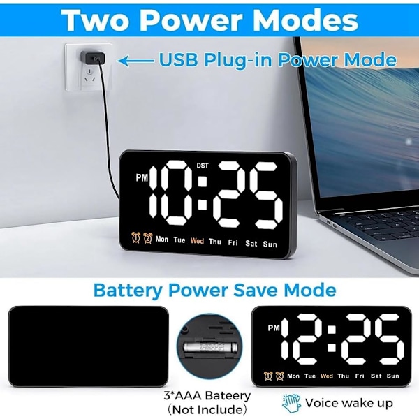 Digital vægur, 9 tommer LED digitalur med 12/24 timer, store tal, lille lydløs vægur Blue Light