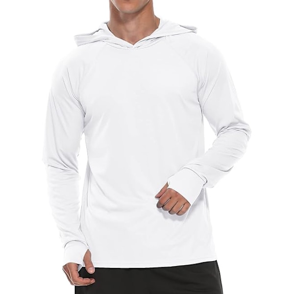 Huvtröjor för män UV-solskydd Långärmade T-shirts Lättvikts Rash Guard med tumhål Vit White 2XL