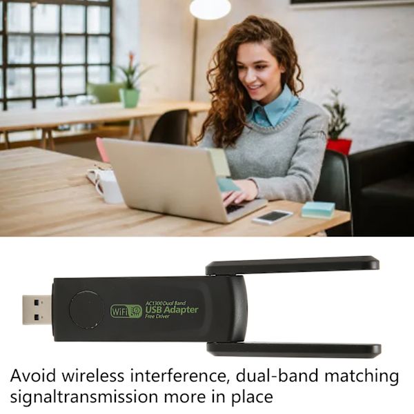Trådlös nätverkskort Adapter 1300Mbps 2.4G 5G Dual Band Dubbel Antenn USB3.0 WiFi Adapter för PC