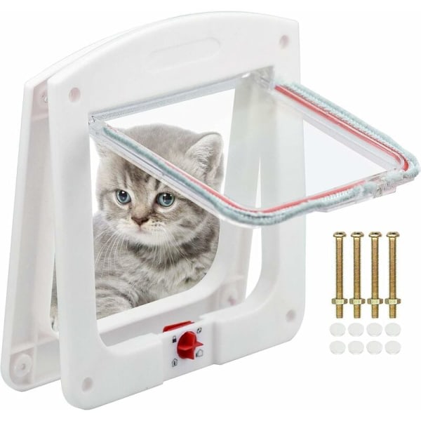 Kissaläppä, klassinen 4-suuntainen lukittava kissanläppä, helppo asentaa, kestävä kissoille – tunneli mukana, valkoinen, 20 x 22 cm