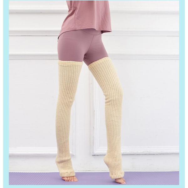 Dame Lange Strikket Benvarmere Sokker til Ballet Fitness Yoga Beige