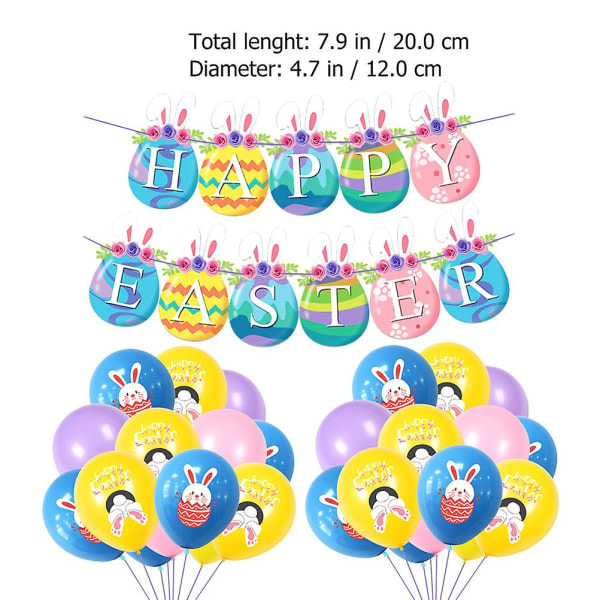 Set Happy Easter Bannerit Kanin pääsiäismunan lateksiilmapallot (pinkki sininen violetti) (20x12x0,01cm, sininen)
