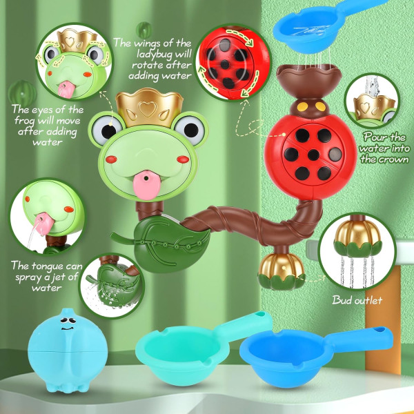 Baby Bath Spin Wall Toys, Frog Bad Leksaker, Fyll och Flow Pipe vattenleksaker