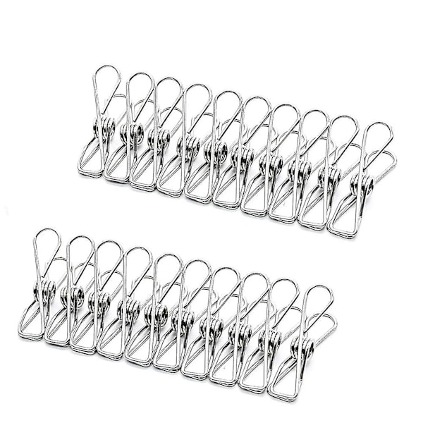60 stk. tøjklemmer i rustfrit stål, vasketøjsklemmer, tørresnor, metalklemmer, vindtætte bøjleklemmer, sølv, stærk elasticitet