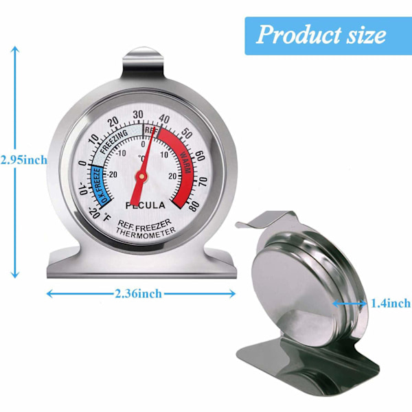 2-pack Kylskåpstermometer, -30~30°C/-20~80°F, Klassisk Analog Termometer med Stor Skala och Röd Indikator för Frys