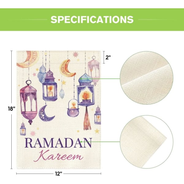 Ramadan Kareem -puutarhalippu 12x18 tuumaa, kaksisivuinen ulkokäyttöön, lyhdyt puolikuu piha ulkona
