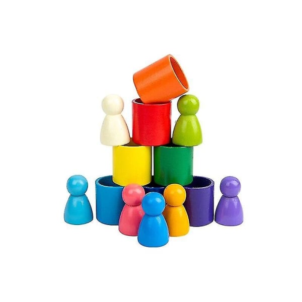 Tre regnbuebyggeklosssett kopp Barnes fargerike Jenga pedagogiske leker i tre