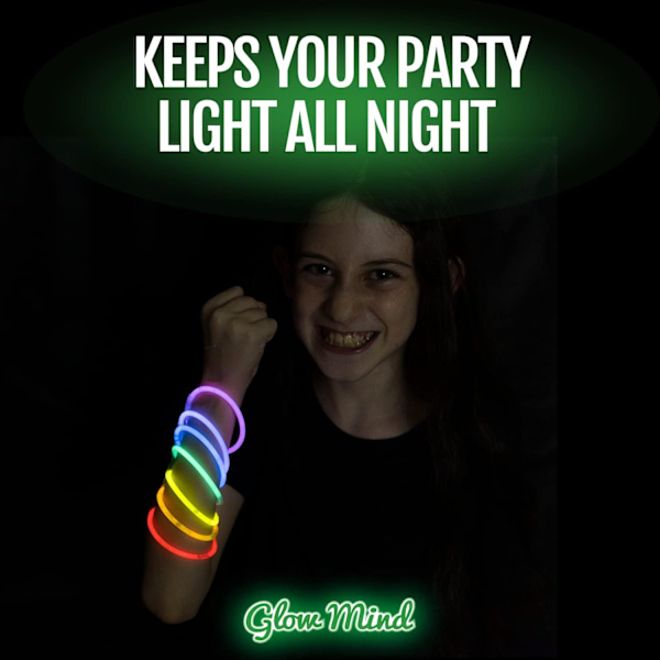 100 Ultrakirkasta Glow Stick -ranneketta ja -kaulakorua - Paketti 8\" Glowstick-juhlaherkkuja