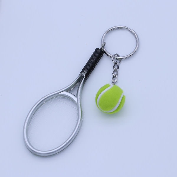 Mini tennisracket nøkkelring nøkkelring sjarm tennisball nøkkelring bilveske anheng nøkkelring gave (tilfeldig farge) (sølv)