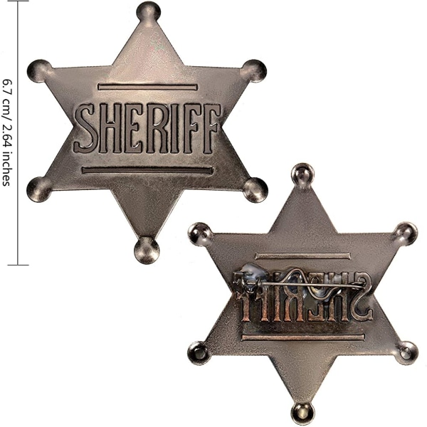 12 stykker metall sheriff-emblem Old West Cowboy-kostyme-emblem Svart sølv Halloween-lekemerke Festfavoritter