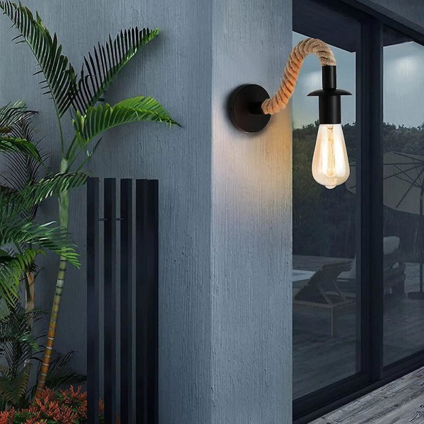stk Retro hamptau Vegglampe Industriell vegglampe Passer til E27-lamper i hall eller soverom, 110/220v (uten pære)