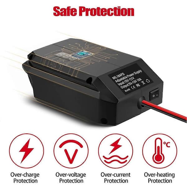 DC 18V til 12V Nedtransformator for 18V Batteri, Sigarettenneradapter, Power Wheel Adapter for Bil