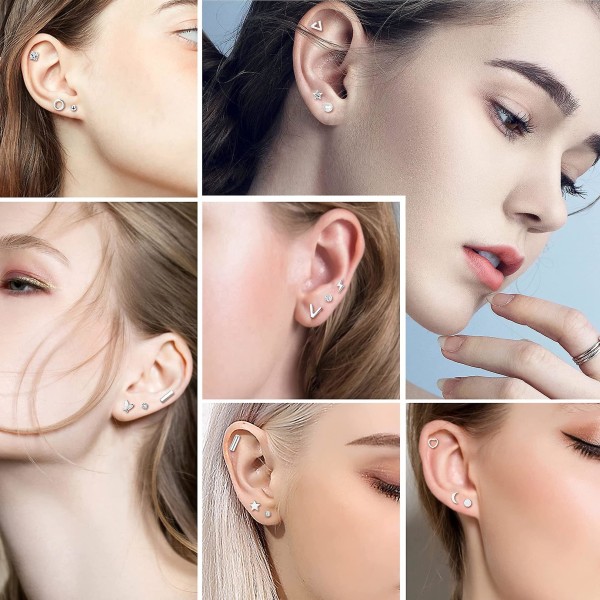 18 par rustfrit stål øreringe til kvinder små broche øreringe geometriske flad ryg sæt