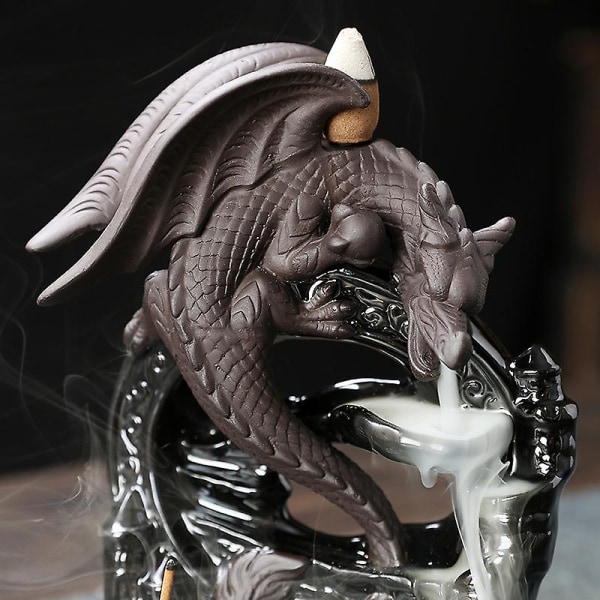 Keramisk Dragon Røkelsesbrenner Foss Tilbakestrøm Røkelsesholder Aromaterapi Ornament Dekor Hjem