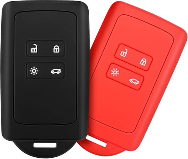 Renault Key Accessories (Black + Red), Compatible with Renault Smart Key 4 Keys, Soft Silicone Shell with Keychain - for Clio/Espace 5/Master