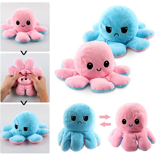40cm Jättevändbar Bläckfisk Gosedjur Vändbar Glad Ledsen Bläckfisk Plyschleksak Visa ditt humör utan att säga ett ord! Light blue to dark blue