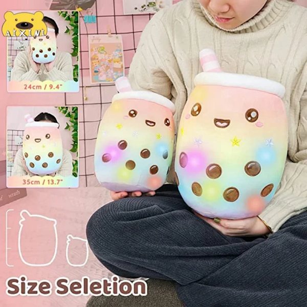 25/35cm Valoisa Boba Täytetty Pehmolelu Kuplatee Tyyny LED Värikkäillä Yövaloilla Hohtava Super Pehmeä Pehmolelu Lapselle Lahja 35cm 35 cm Pink