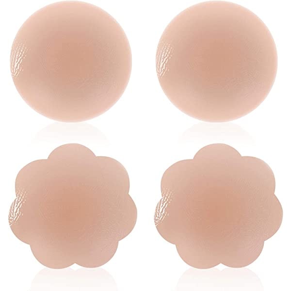 Kvinders silikonepastaer - brystkronblade genanvendelige 2 par klæbende silikone brystvortebetræk til kjole Pink
