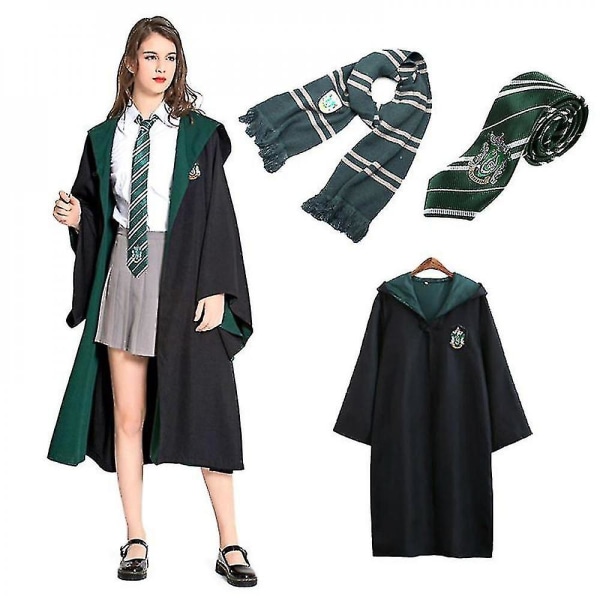 Aikuisten velho Harry Potterin naamiaisasu, takki, cosplay-asu, 3 osaa, keltainen L, vihreä