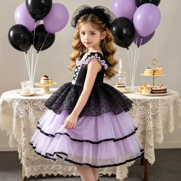 Prinsessekostume til piger sort lilla fest fødselsdagskjole Crown Scepter 100cm (4 years)