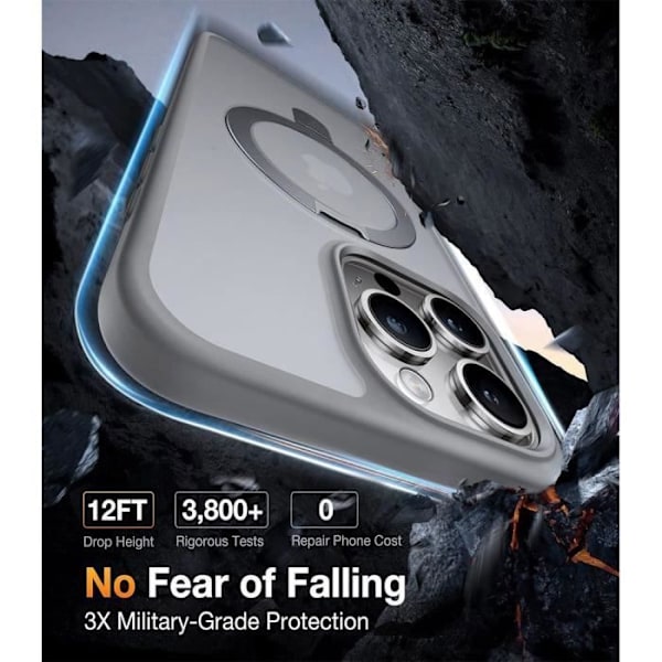 Fodral för iPhone 16 Pro, Stötsäkert Anti-Repskydd Hård med roterande magnetisk stativ Grå