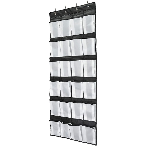 Organizer hängande över dörren, 24 stora mesh Skoförvaring med 4 krokar för sovrumsgarderoben, 59 X 21,6 (färg: svart)