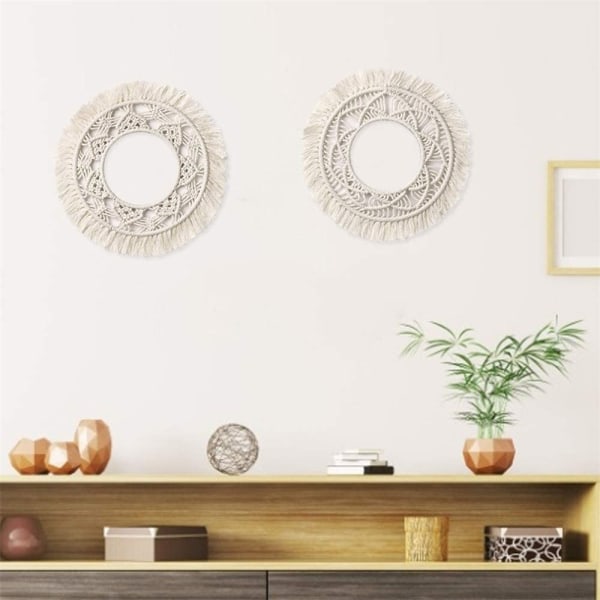 Pyöreä makrame-seinään ripustettava kuvakudos puuvillasta kudottu Ainutlaatuinen boheemi seinäkoristelu Geometrinen taidekuori olohuoneeseen makuuhuoneeseen