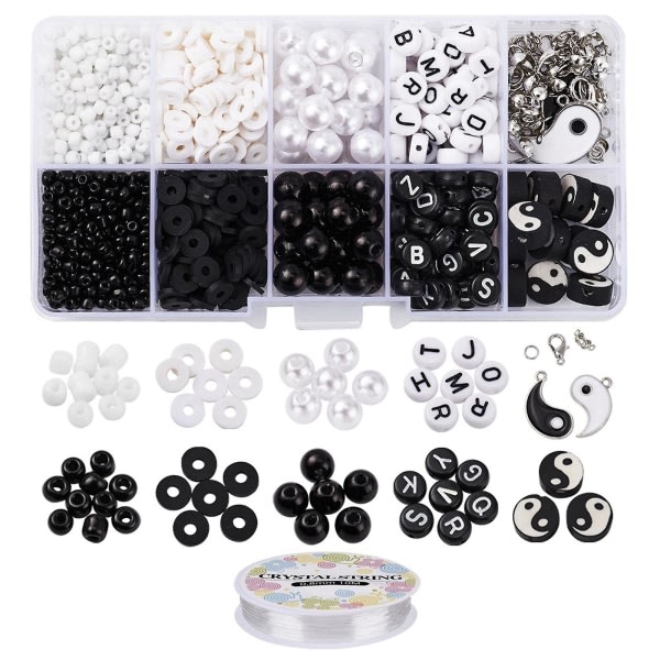Yin Yang Clay Beads Savihelmet Bohemian Black and White For Halsband
