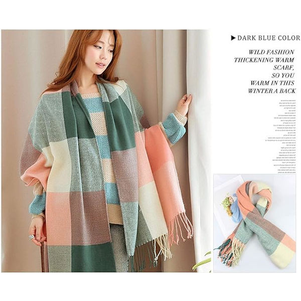 Vinter Tartan Sjal Langt Sjal Plaid Varmt Sjal Wraps Tæppe Sjal til Damer Tassel Sjal Lang Stole Green+pink Tartan