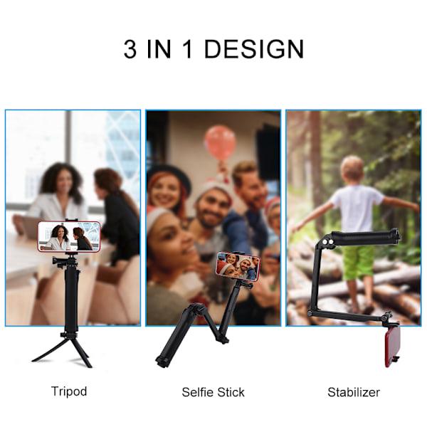Portabel Teleskopisk Selfie Stick Stativ Bluetooth Fjärrkontroll Mobiltelefonklämma Kit