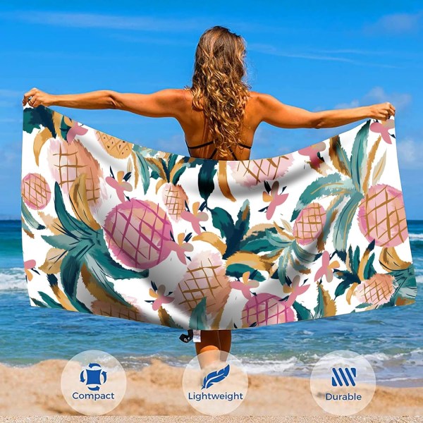 Strandhåndkle, dobbeltsidig overdimensjonert strandhåndkle i mikrofiber for voksne, lett