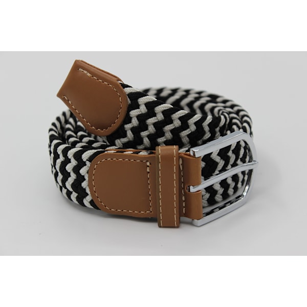 41 * 1.3 Tums Unisex Elastiskt Tyg Flätad Stretch Bälte Casual Män Kvinnor Midjebälte med PU Läder Spänne, Svart V black white