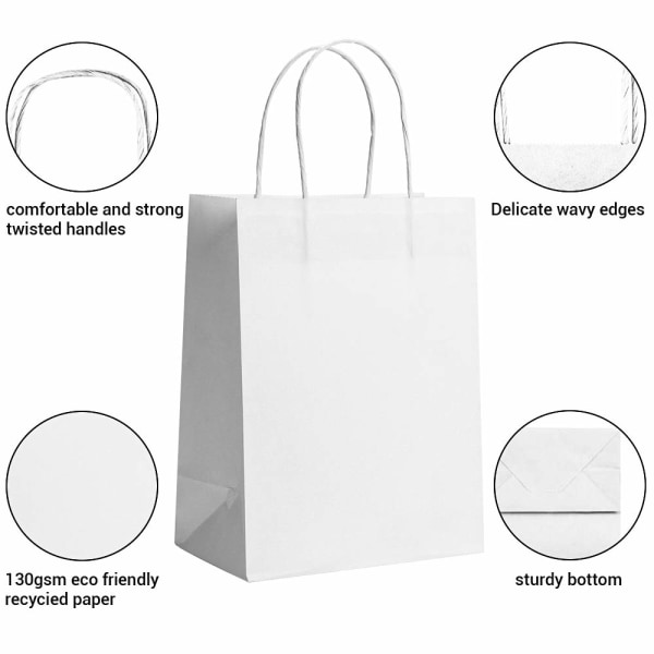 25st Vita papperspåsar med handtag, 23×8×17