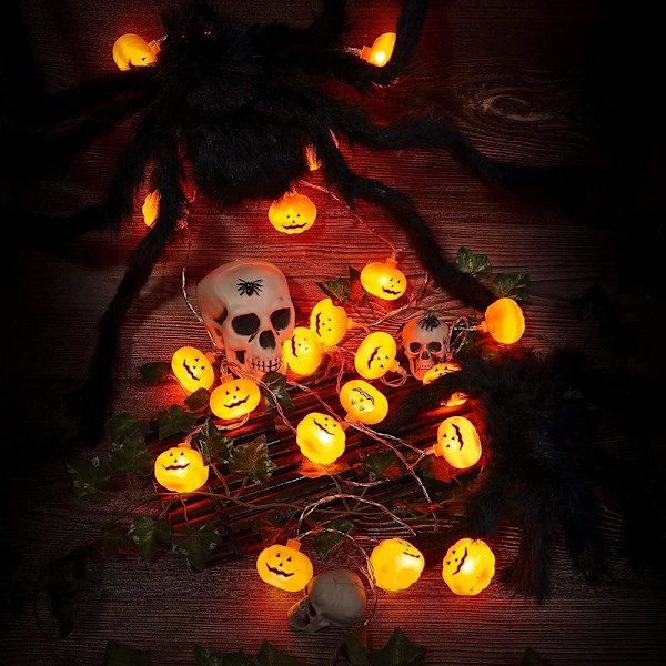 Halloween-kurpitsaketjuvalot - 20 LED 9,8 FT 3D söpö vedenkestävä oranssi, 2 tilaa vakio/välkkyvät valot sisä- ja ulkokoristeluun juhliin