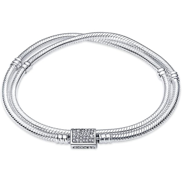 AVEKI 925 Sterling Silver Ormkedja Armband Helt Kompatibelt med Pandora Berlocker, Sött Kloarmband med Glänsande Rund Spänne Berlock Transparent CZ