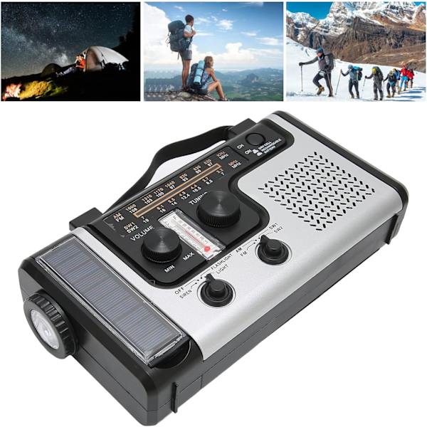 Bärbar LED Handvev Radio AM FM SW Sol Dynam Outdoor Nödradio med Bärbar Ficklampa